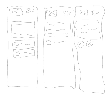Initial wireframe sketches exploring home screen and navigation patterns