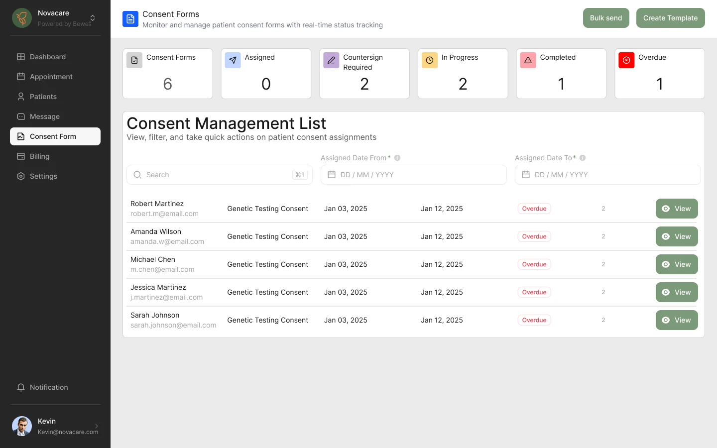 Consent management patient list