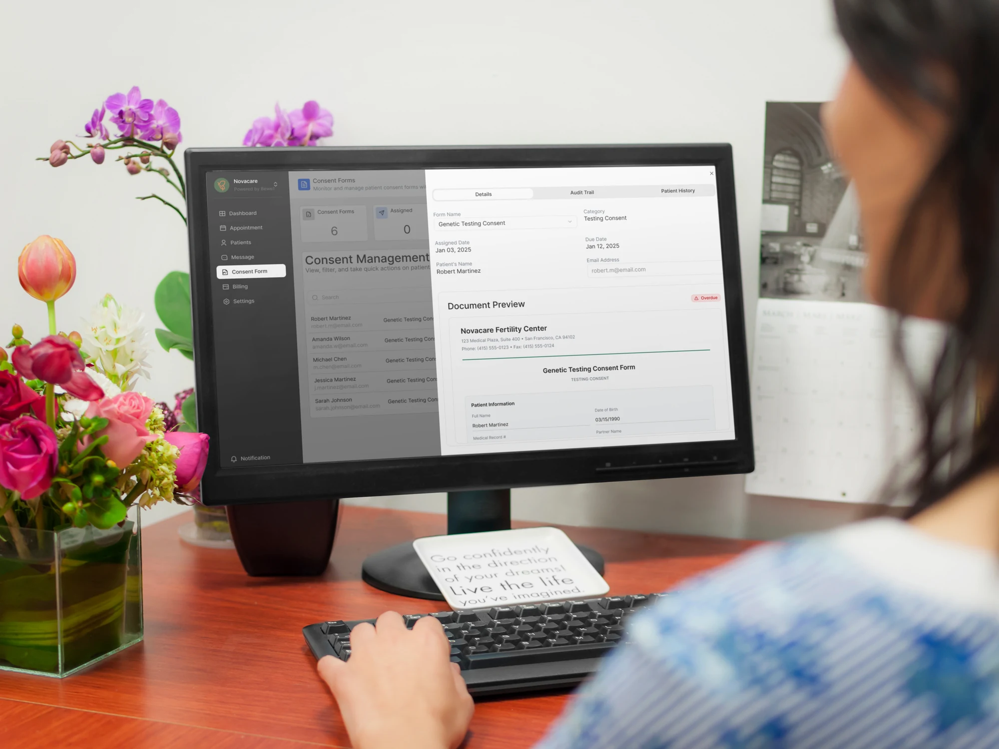Consent management interface in a clinical workspace