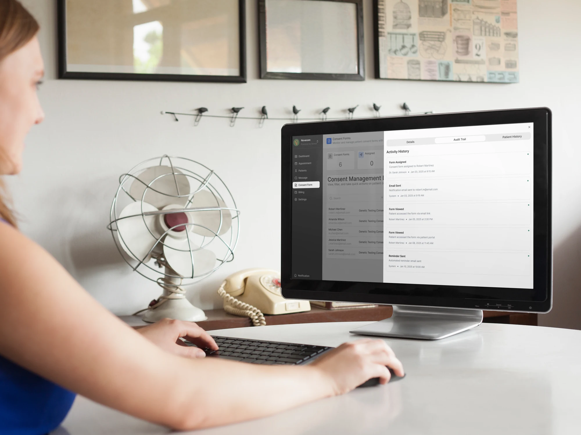 Consent document preview in a clinical workspace