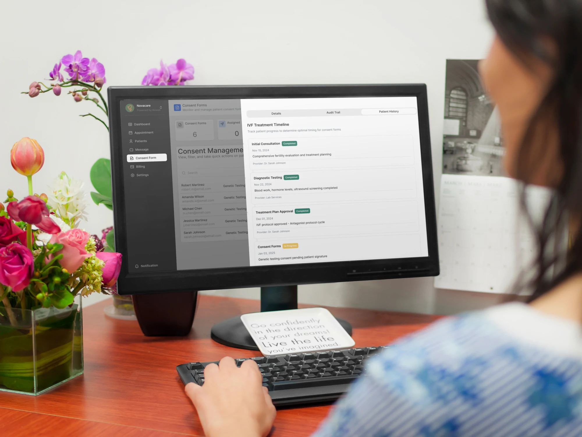 Activity history and audit trail in a clinical workspace