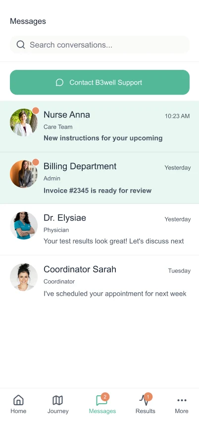 Patient app secure messages screen