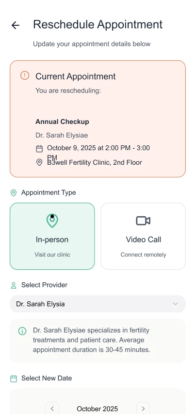 Patient appointment rescheduling screen