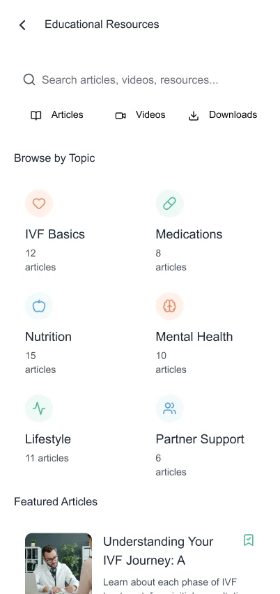 Patient educational resources screen