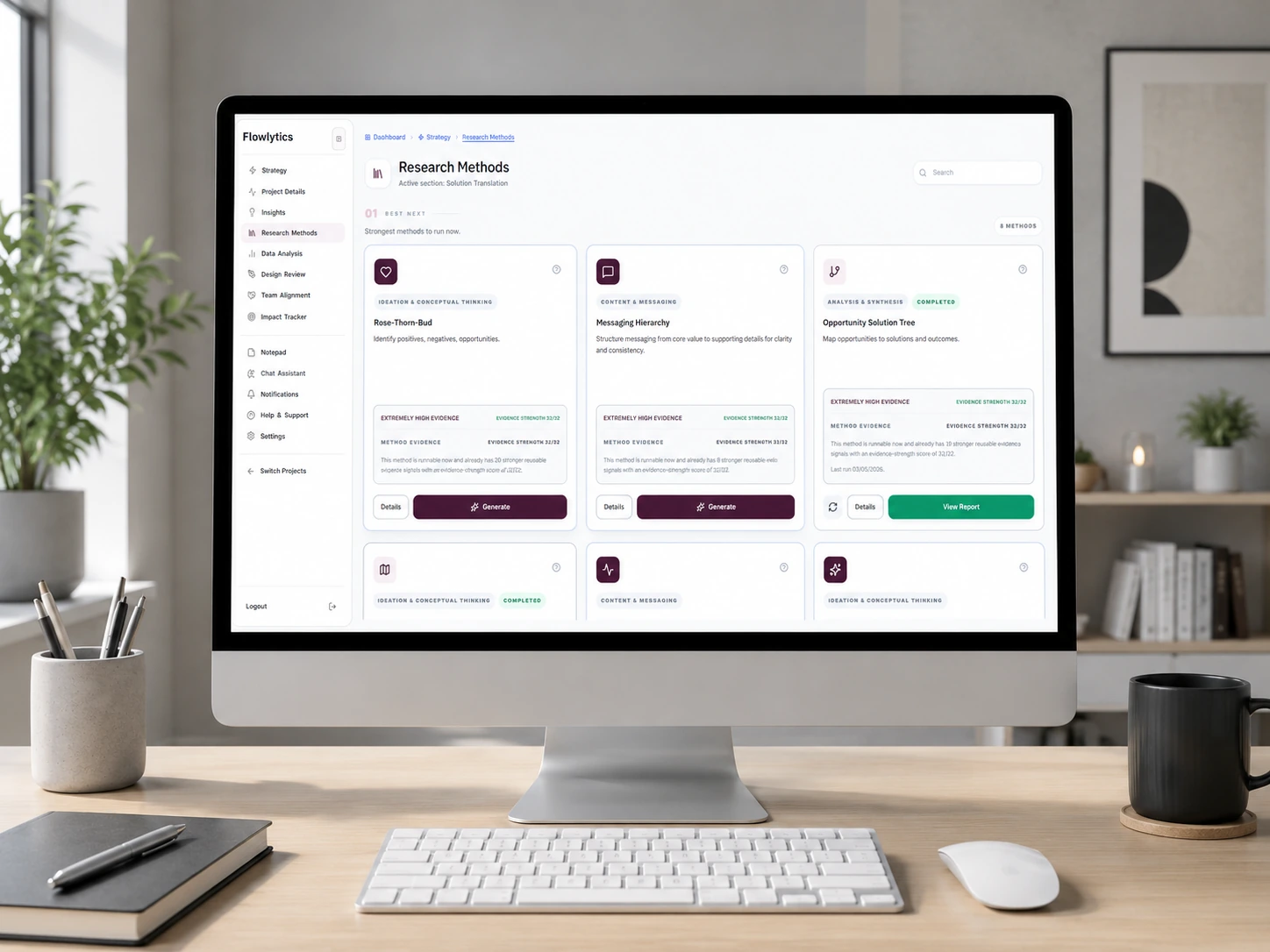 Research methods overview within the dashboard