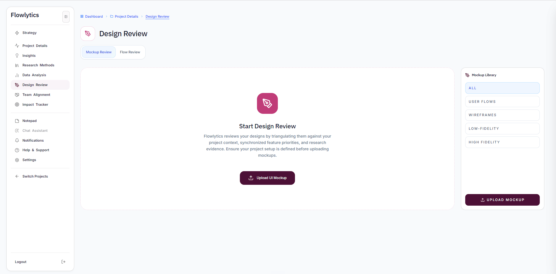 Design review screen connecting product decisions back to supporting context