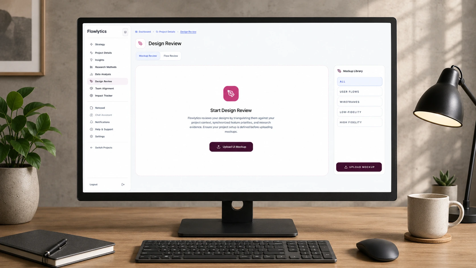 Design review screen connecting decisions to context