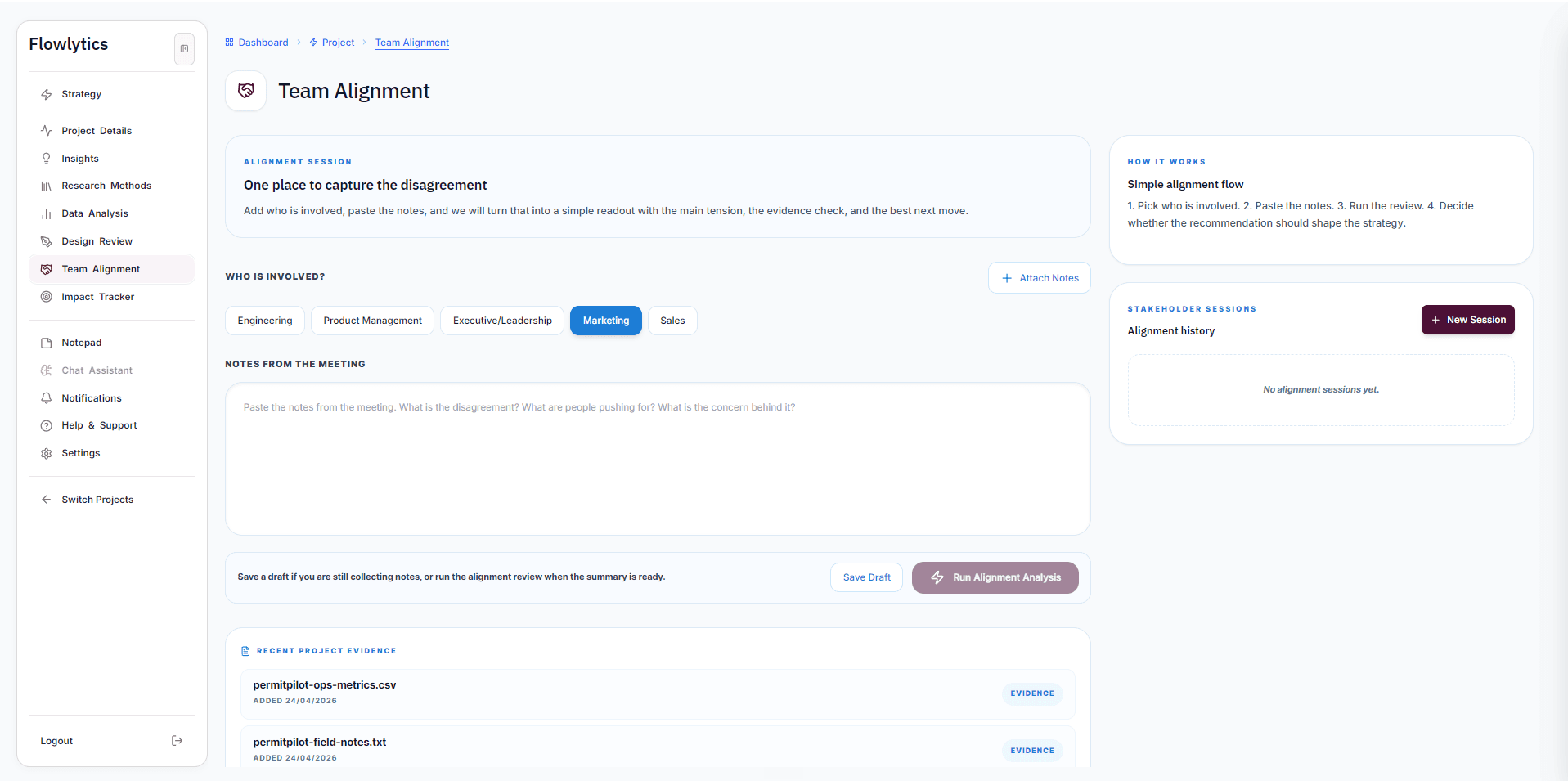 Team alignment screen helping collaborators review and discuss decisions